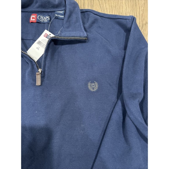 Chaps Pull Over Men Xxl Long Sleeve Sweater Blue V-Neck Zipper‎ - Picture 2 of 6